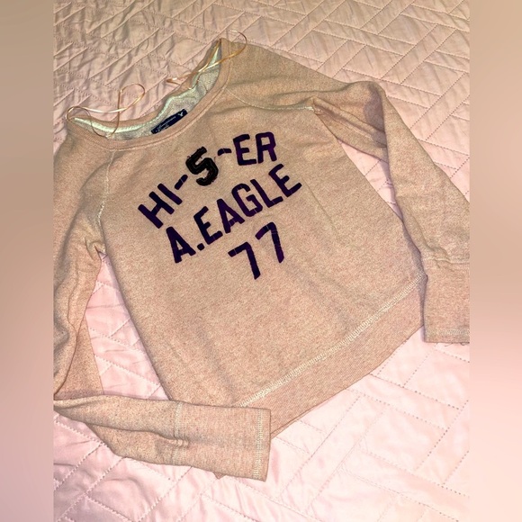 American Eagle Outfitters Pink and Purple Off-the-Shoulder Sweater - Picture 1 of 3